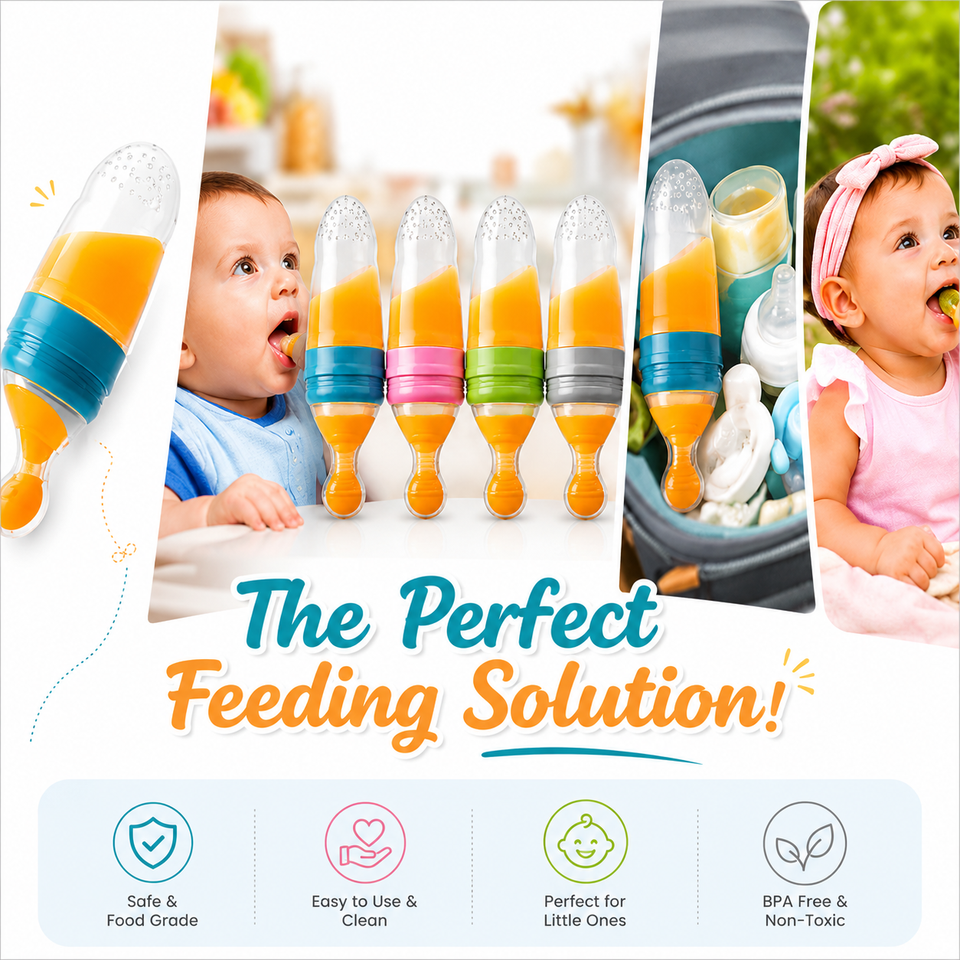 2-in-1 Silicone Baby Squeeze Feeding Spoon & Bottle